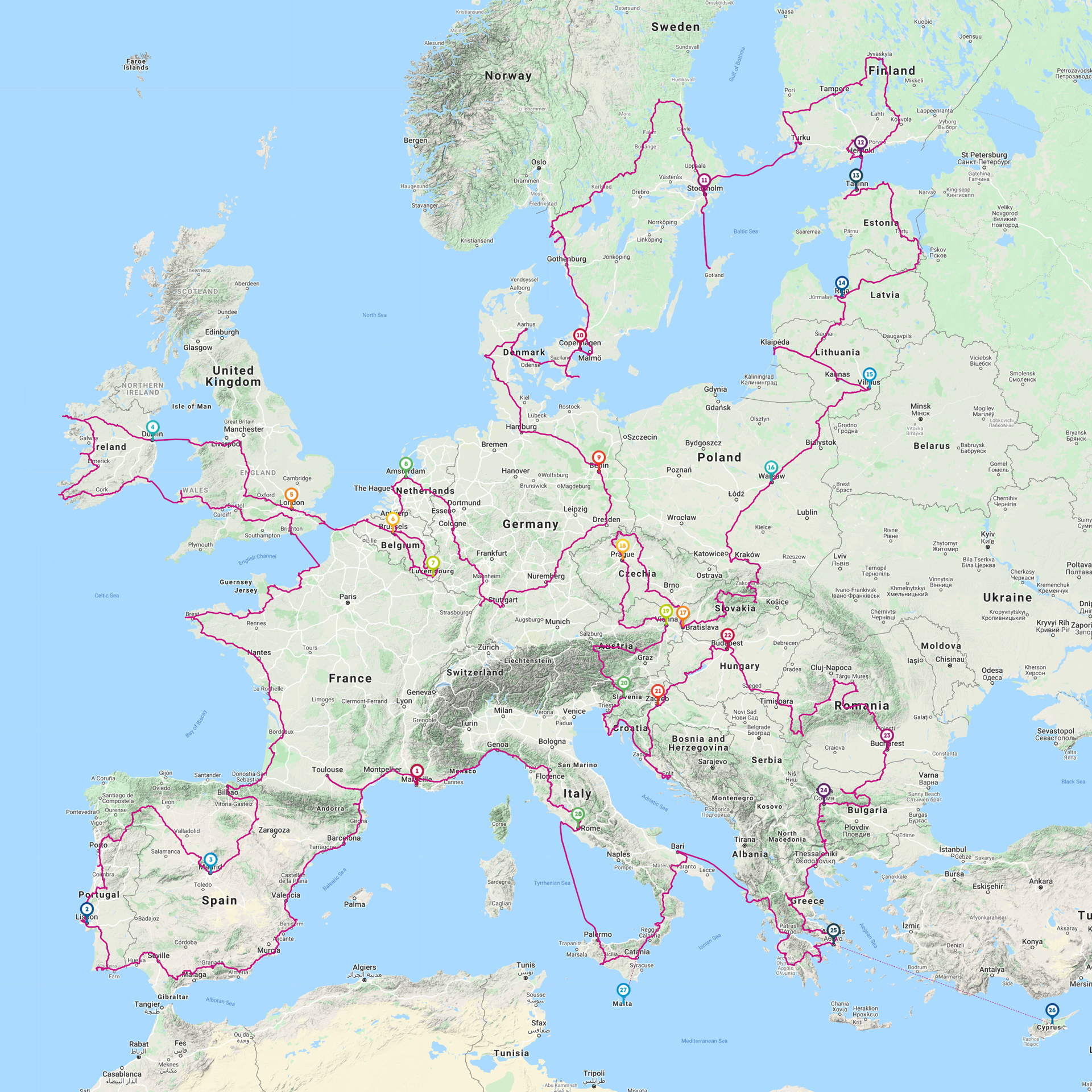 carte itinéraire tour d'europe seule en van solo
